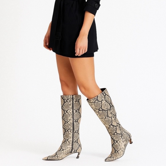 NEW Gianni Bini Boots Gianna Snake Print Leather Knee High Kitten Heel Pointed - Picture 3 of 12